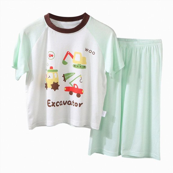 NIEWTR Toddler Girls Boys 2Pcs Summer Outfit Short Sleeve Tee & Pull-on Shorts Soft Breathable Pajamas Set for 2T 3T 4T Daily Loungewear(A-Light Green,3-4 Years)