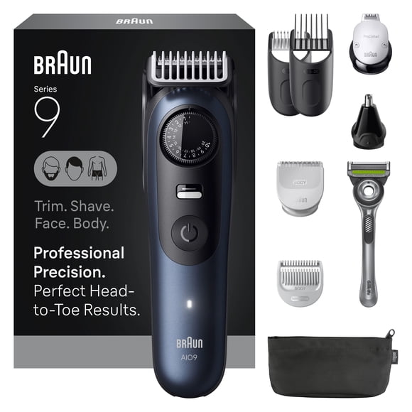 Braun All-in-One Series 9 Trimmer Kit, 40 Lengths, ProBlade, AIO 9530, Deep Blue Metallic