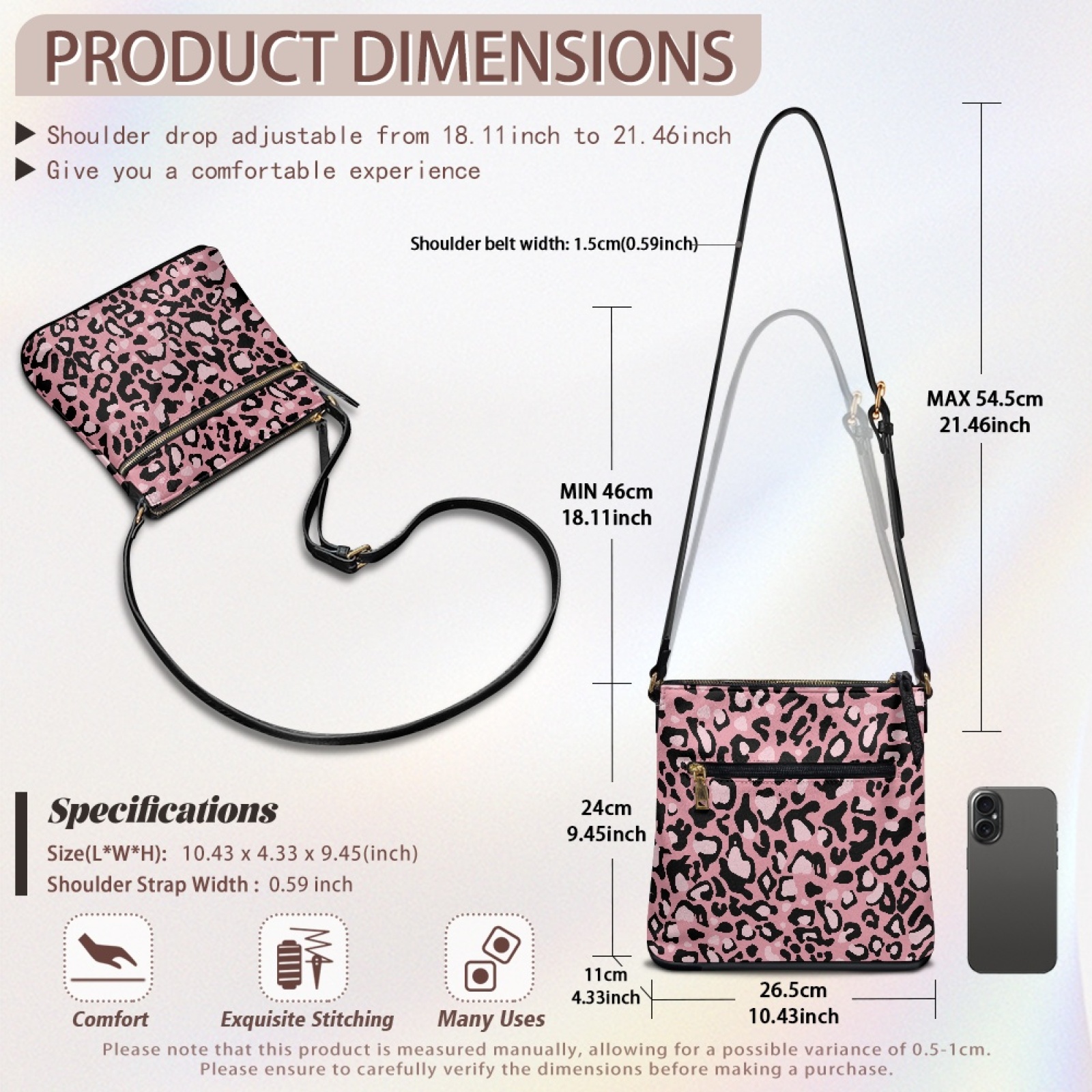 LedBack Leopard Print Leather Hobo Purses for Women Crossbody Bags Medium Size Portable Cross Body Shoulder Purse with Adjustable Strap for Travel Shopping Working, Pink