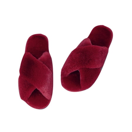 

Kesitin Slippers for Women Cute Fuzzy Comfy Non Slip House Home Comfy Bedroom Fuzzy Slides Shoes for Women Ladies Slippers with Indoor &Outdoor Wine Red 5.5-6