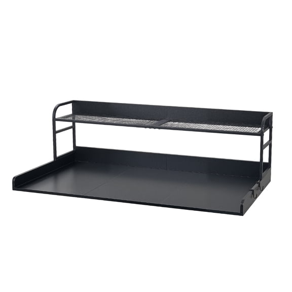 KFFKFF Washer Dryer Countertop with Shelf, 54 x 27.5 in Wooden Laundry Topper with Edge and 2 Hooks, Laundry Machine Organizer for Closet and Pantry Storage, Black