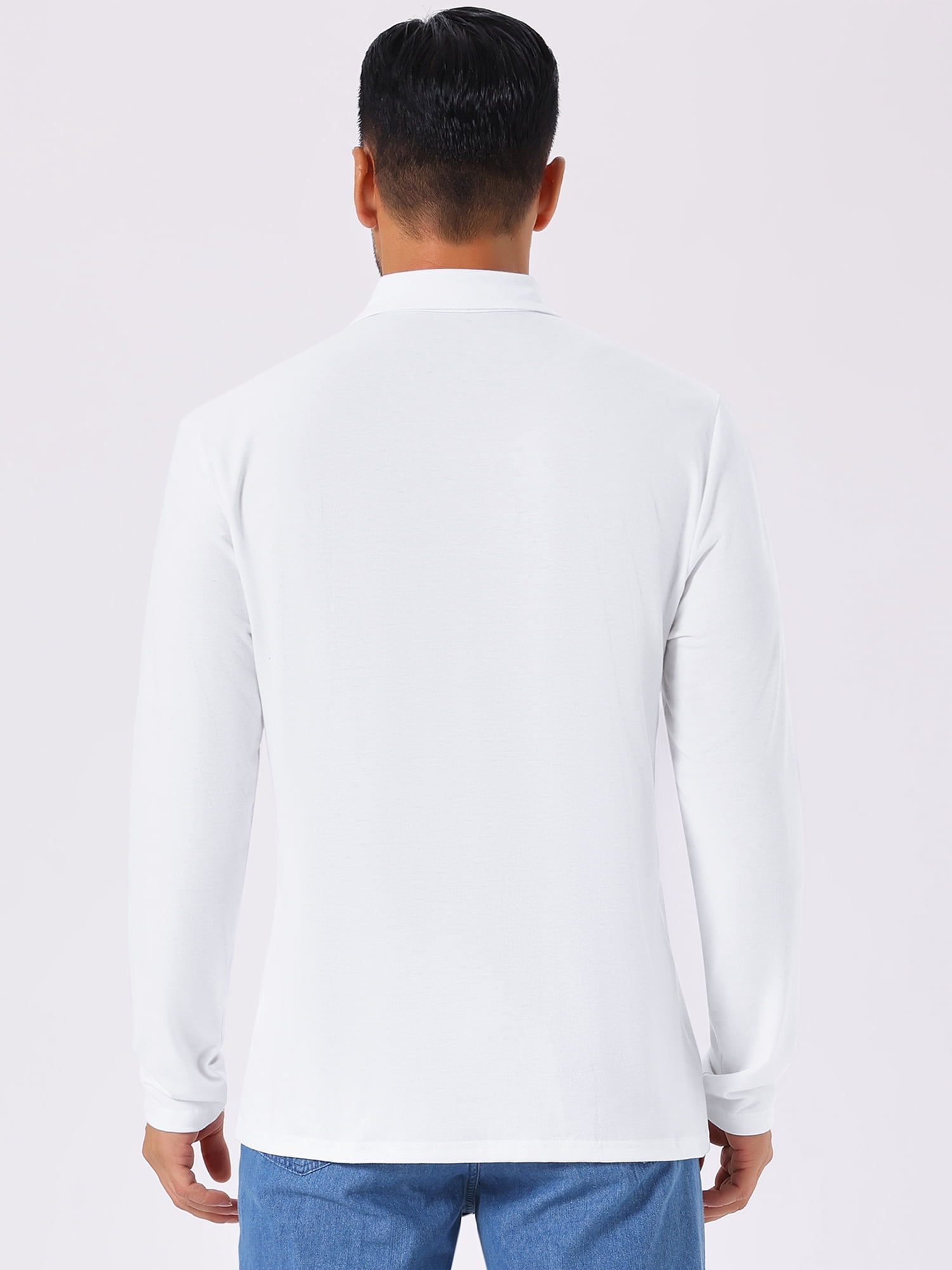 DARING DIVA Men's Contrast Button Collared Long Sleeves Golf Polo T-Shirts 2XL White