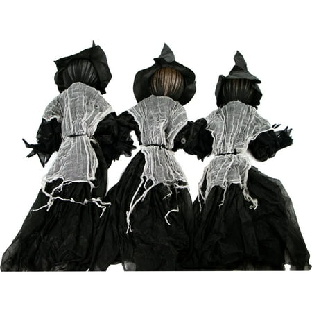 Haunted Hill FarmLight-Up Witch Trio on Stakes, Halloween Lawn Decoration, Hanging Option, HHWITCH-1STL