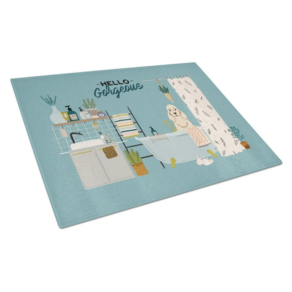 Carolines Treasures CK7516LCB Buff Cocker Spaniel in Bathtub Glass Cutting Board Large 12H x 16W multicolor