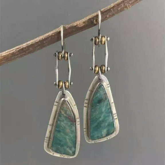 K-KED Boho 925 Silver Earrings Turquoise Dangle Drop Hook Ear Stud Women Jewelry-Silver