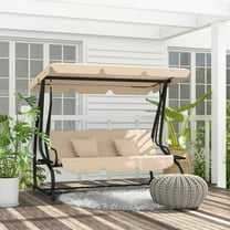 3 Seat  Outdoor Porch Swing with Cup Holder, Steel Patio Swing Chair with Adjustable Canopy and Pillows, Swing Glider for Patio, Garden, Poolside, Balcony