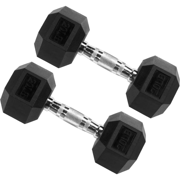 Rubber Coated Hex Dumbbells Hand Weights for Exercises and Fitness Home Gym, 20 lbs, Pairs
