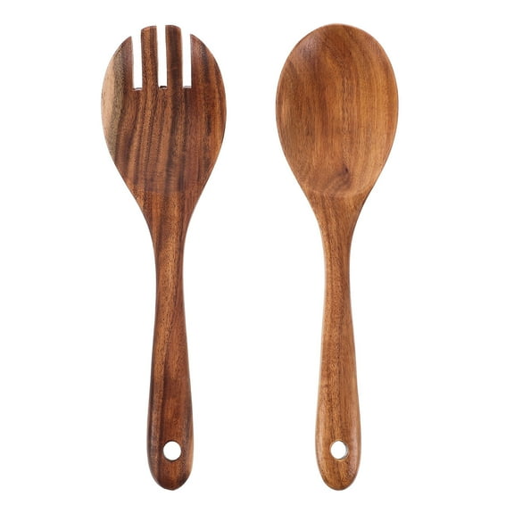Wooden Salad Spoon and Fork Set for Kitchen Use Hand-Crafted Acacia Wood with Smooth Surface Long