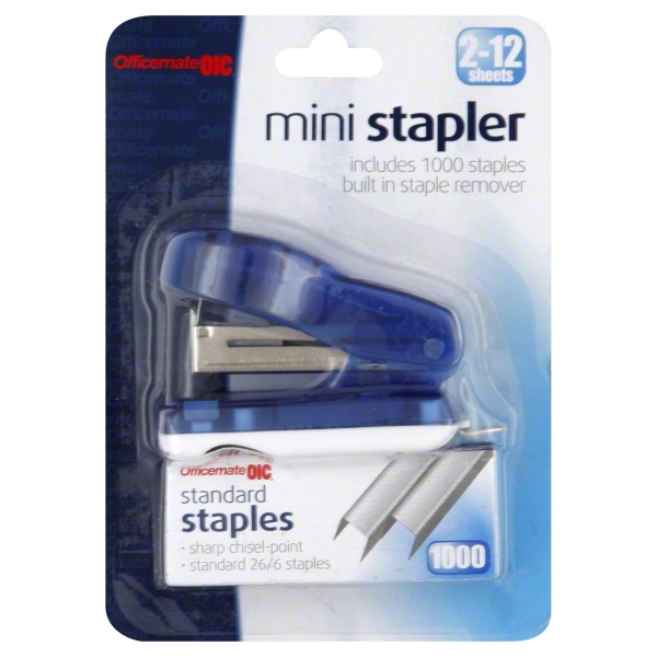Officemate Mini Stapler with 1000 Standard Staples, Comes in Assorted Colors - Red/Blue/Green/Purple (97753)
