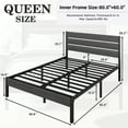 thumbnail image 3 of Lifezone Queen Bed Frame with Rustic Vintage Wood Headboard and Footboard,Metal Support,Grey, 3 of 7