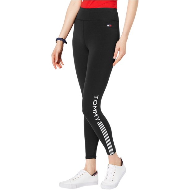 Tommy Hilfiger Womens Logo Casual Leggings, Negro, Grande Tommy Hilfiger Polainas
