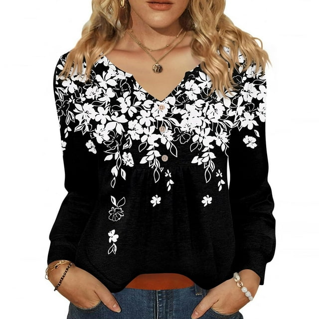 Women's 2025 Fall Pleated V-Neck Blouse Maple Leaf Season Versatility Ice Rink To Office Transition Button Down Shirt Loose Fit Casual Top Long Sleeve Breathable Poly-Cotton White L