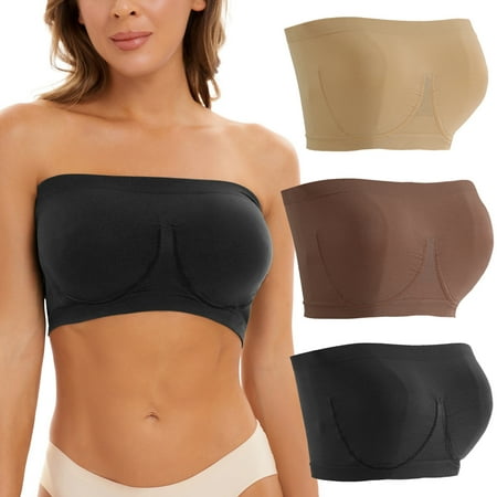

3 Pack Wirefree Sports Bra For Women Plus Size Strapless Bra Bandeau Tube Without Padded Top Stretchy Yoga Fitness Bra Solid Color Soft Push Up Bras For Women Non-Slip Bra A S