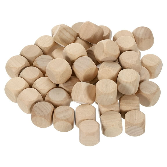 50 Pack Blank Wooden Dice, 14mm/0.55inch Unfinished Wooden Cube Rounded Corners Square Block for DIY Craft Projects