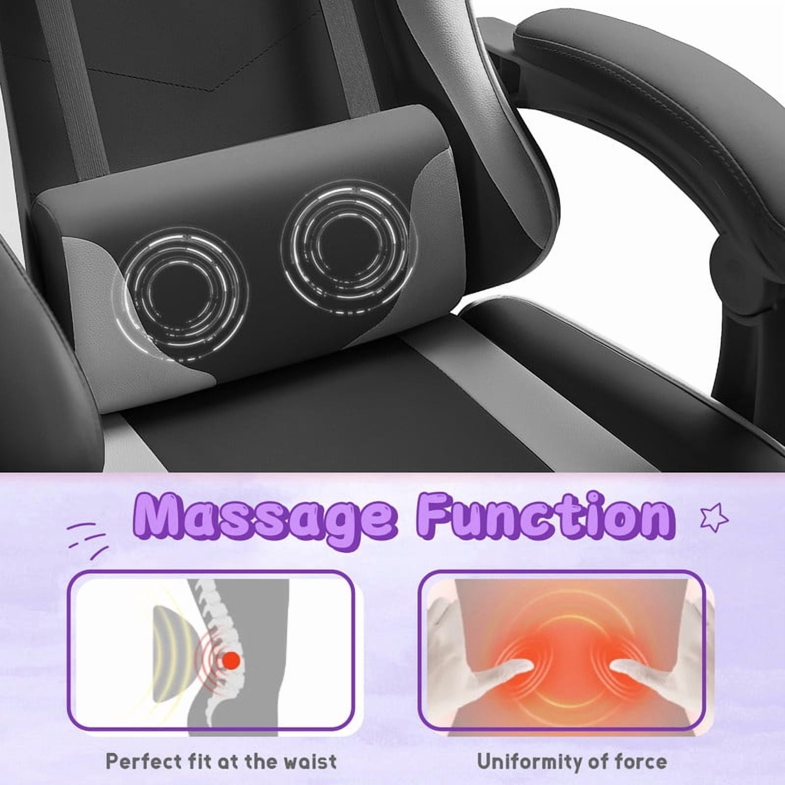 Homall  PU Leather Gaming Chair Massage Ergonomic Gamer Chair Height Adjustable Computer Chair with Footrest & Lumbar Support,Gray
