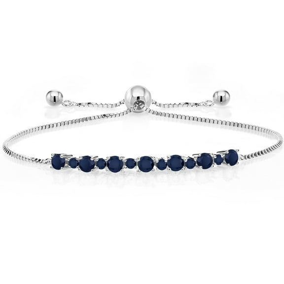 Gem Stone King 1.37 Ct Round Blue Sapphire 925 Sterling Silver Adjustable Tennis Bracelet for Women up to 9 inch