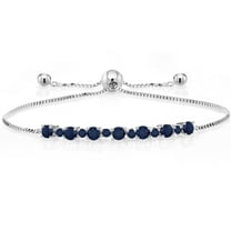Gem Stone King 1.37 Ct Round Blue Sapphire 925 Sterling Silver Adjustable Tennis Bracelet for Women up to 9 inch
