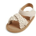 thumbnail image 5 of Povozer Baby Girls Bowknot Sandals Soft Anti-Slip Rubber Sole Infant Shoes(Beige,4 Infant), 5 of 7
