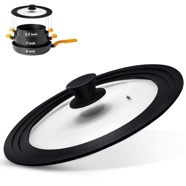 Ydeapi Tapa Universal Para Ollas, Sartenes Y Sartenes Tapa Para Ollas Con Borde De Silicona Resistente Al Calor Y Vidrio Templado Para Ollas Y Sartenes De 6,5", 7" Y 8" De Diámetro