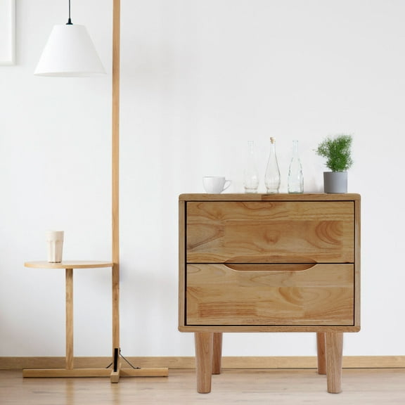 Mid Century Modern Handle Wood Nightstands Side Table Bedroom Storage Drawer Bedside End Table, 2 Drawer