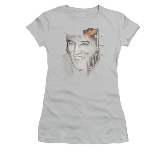 Trevco  Elvis Presley & Smile 2 Juniors Sheer Cap Short Sleeve T-Shirt, Silver - Medium