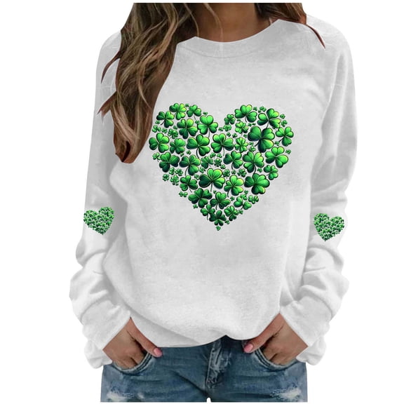 AUNVITO Womens St Patricks Day Sweatshirts Shamrock Clover Print Shirts Casual Irish Lucky Leaf Long Sleeve Pullover Tops
