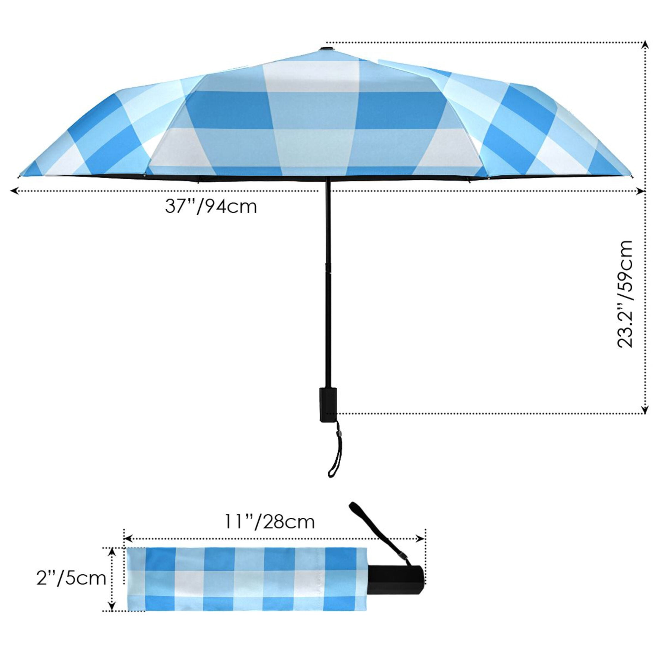 ALAZA Blue Geometric Checkered Grid Pattern UPF 50+ Compact Folding Umbrella for Rain Travel Umbrella Packable