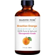 Majestic Pure Brazilian Orange Essential Oil, Premium Grade, Pure and Natural, for Aromatherapy, Massage, Topical & Household Uses, 1 fl oz