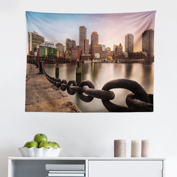 Massachusetts Tapestry, Cracked Paper Effect Background with State Map USA Cartography Theme, Fabric Wall Hanging Decor for Bedroom Living Room Dorm, 2 Sizes, Rust and Pale Rust, by Ambesonne