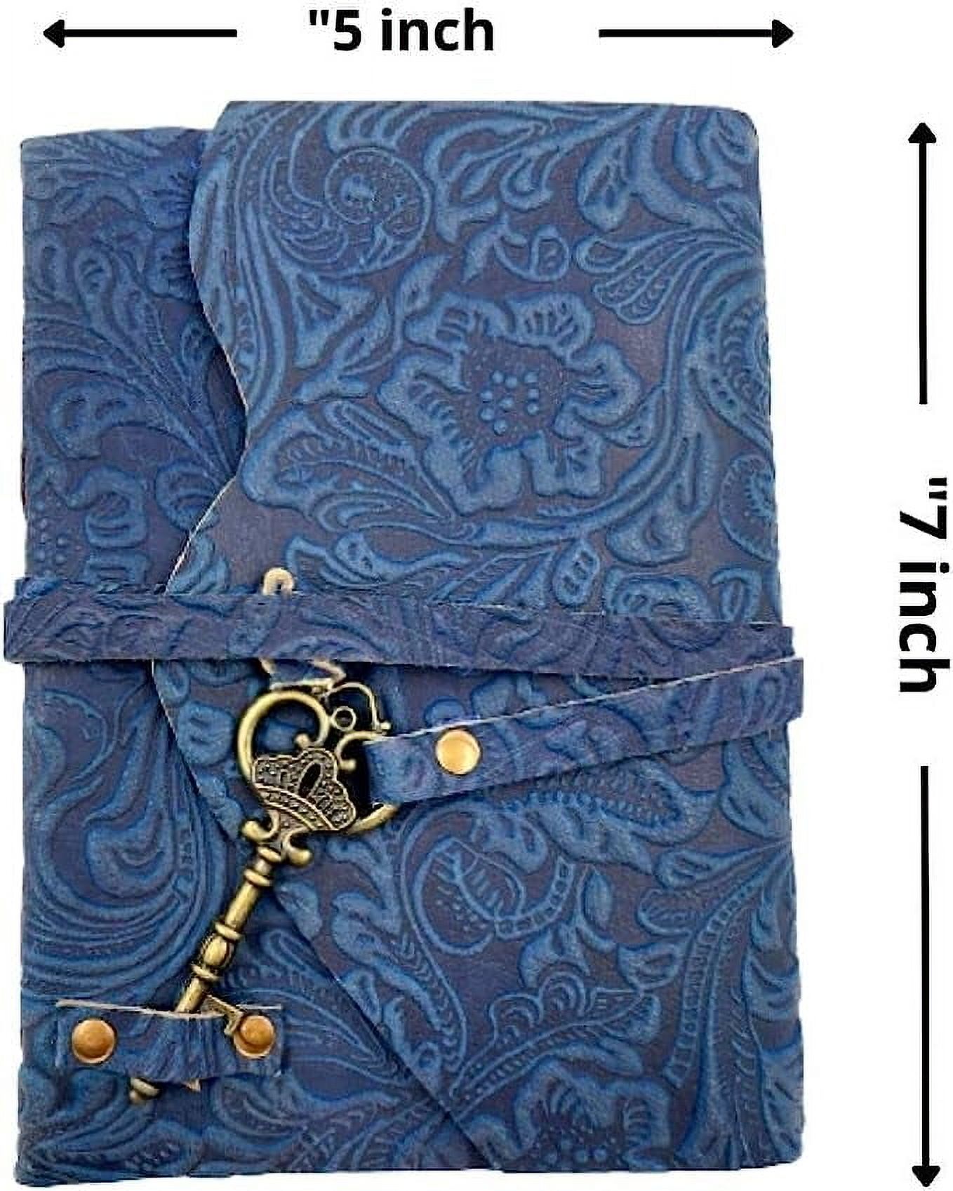OVERDOSE Handcrafted Blue Flower Antique Journal with Treasure Key Closure - For Drawing Sketchbook Scrapbook Writing Notebook Daily Diary Notebook - (Journal Size - 5"x7" inches | 12.7 x 17.78 cm)