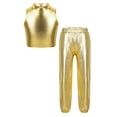 thumbnail image 2 of TiaoBug Kids Girls Metallic Sleeveless Mock Neck Crop Tank Top and Shiny Pants Set for Jazz Hip-Hop Dance Gold 6, 2 of 6