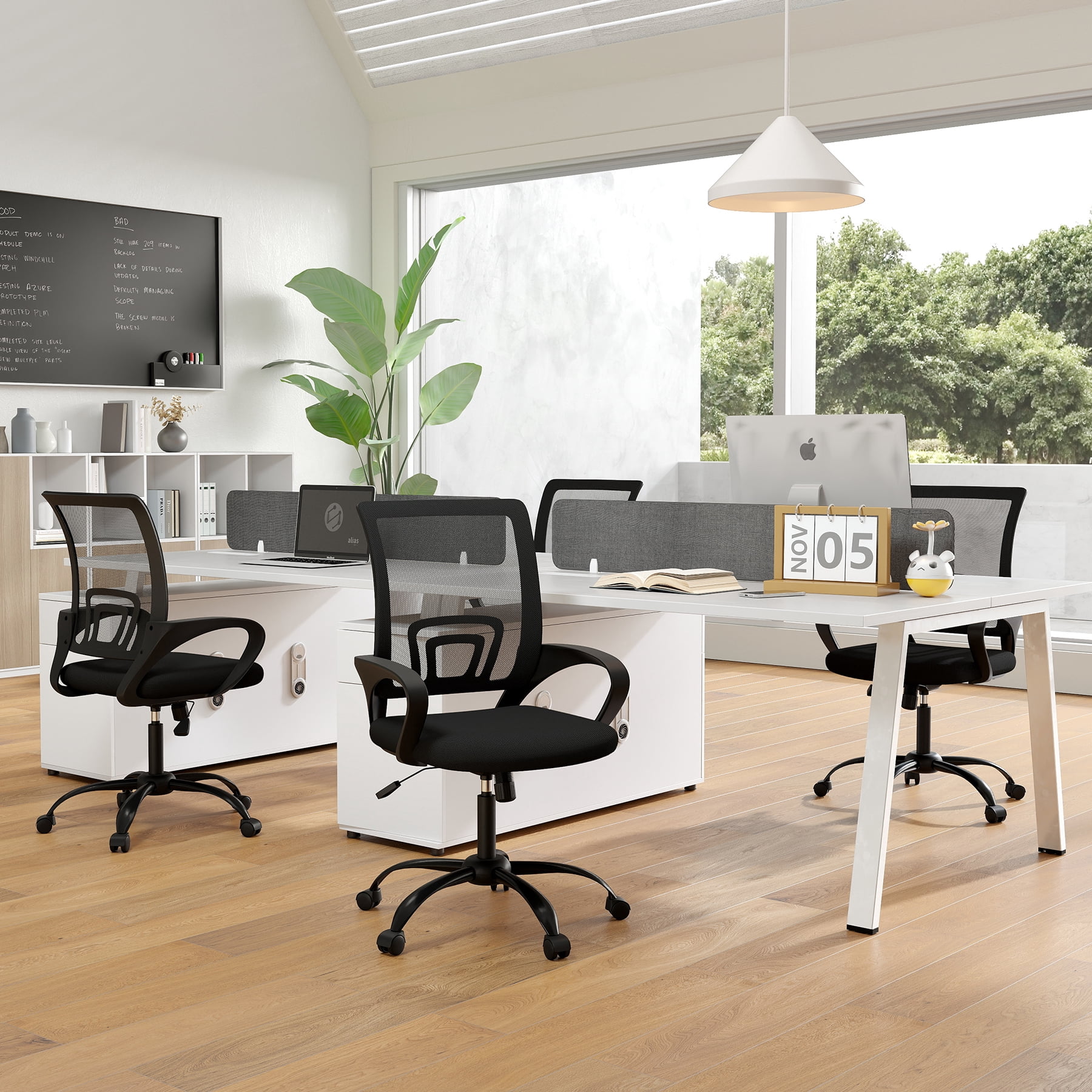 Bonzy Home Ergonomic Home Office Chairs Set of 4 with Adjustable Height and Lumbar Support, 360° Swivel Mesh Computer Desk Chair with Wheels & Armrests, Black