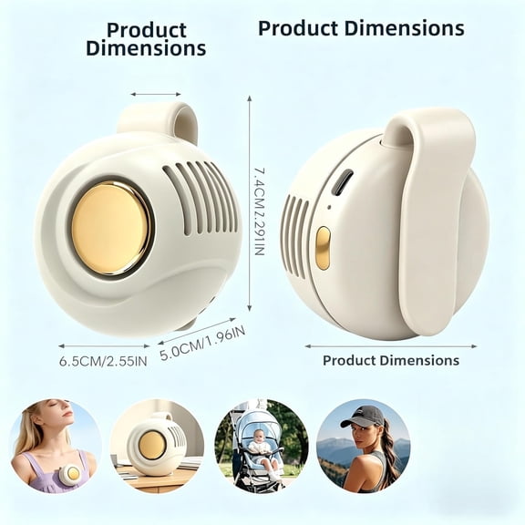 Portable Silent Mini Bladeless Fan Clip On, Small Whirlwind Clip Waist Neck Fan, Adjustable 3-Speed Small Fan for Shirt & Waist for Outdoor & Travel & Office, Travel Accessories (2, Blue)