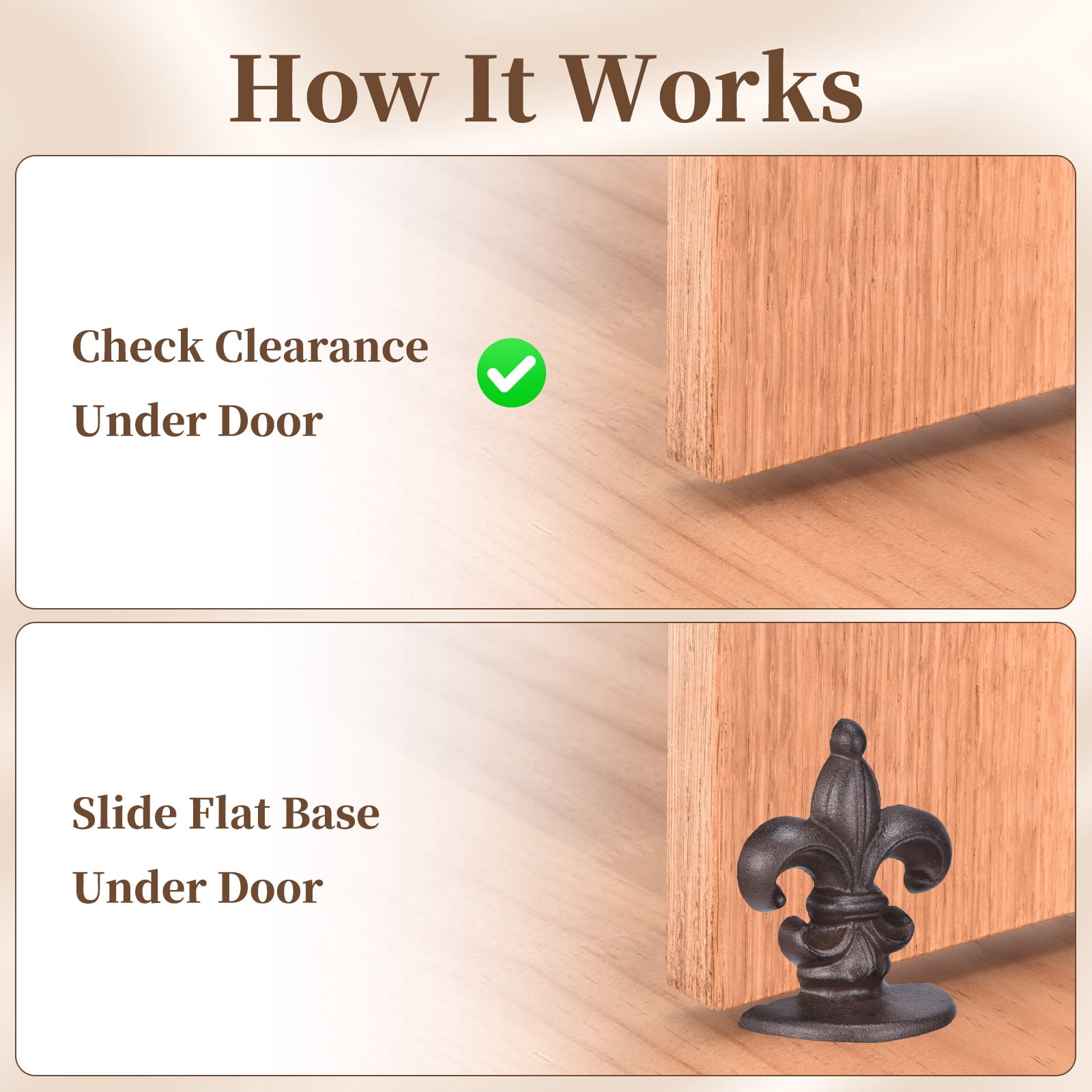 Uxcell 2 Pack Cast Iron Door Stopper, Door Stop Wedge, French Lily Metal Doorstops, Decorative Cast Iron Floor Doorstop for Home Office Kitchen Bathroom, Dark Brown