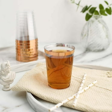 Efavormart 12 Pack Rose Gold Disposable 9 oz Plastic Tumblers Rimmed Design For Wedding Party Decoration