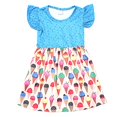 thumbnail image 2 of Filles Tout-Petits Crème Glacée Robes Volant Bas Bleu Flutter Manches Vêtements d'Été 2-3T, 2 of 2