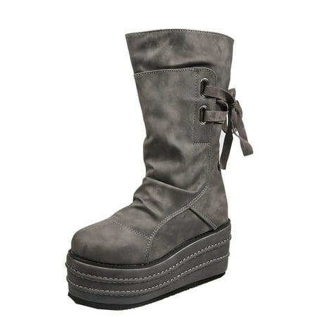

nsendm Womens Leather Boots Wide Calf Knee High Shoes Breathable Women s over The Knee Boots for Women Wide Calf 12 Grey 8.5
