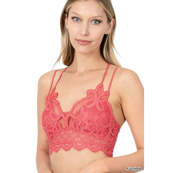 TheLovely Women & Plus Crochet Sexy Lace Bralette Smocking Back Bra with Removable Bra Pads
