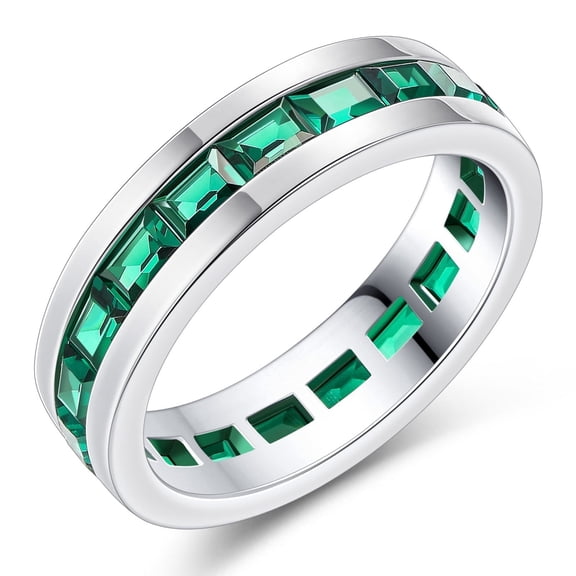 Siyoupin Mens Eternity Wedding Band 19 Emerald Cut Gemstone 925 Sterling Silver Emerald Promise Ring Size 9