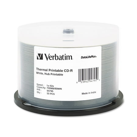 UPC: 0023942947554 | Verbatim DataLifePlus 94755 700MB 52X CD-R White Inkjet Hub Printable 50 Packs Spindle Disc