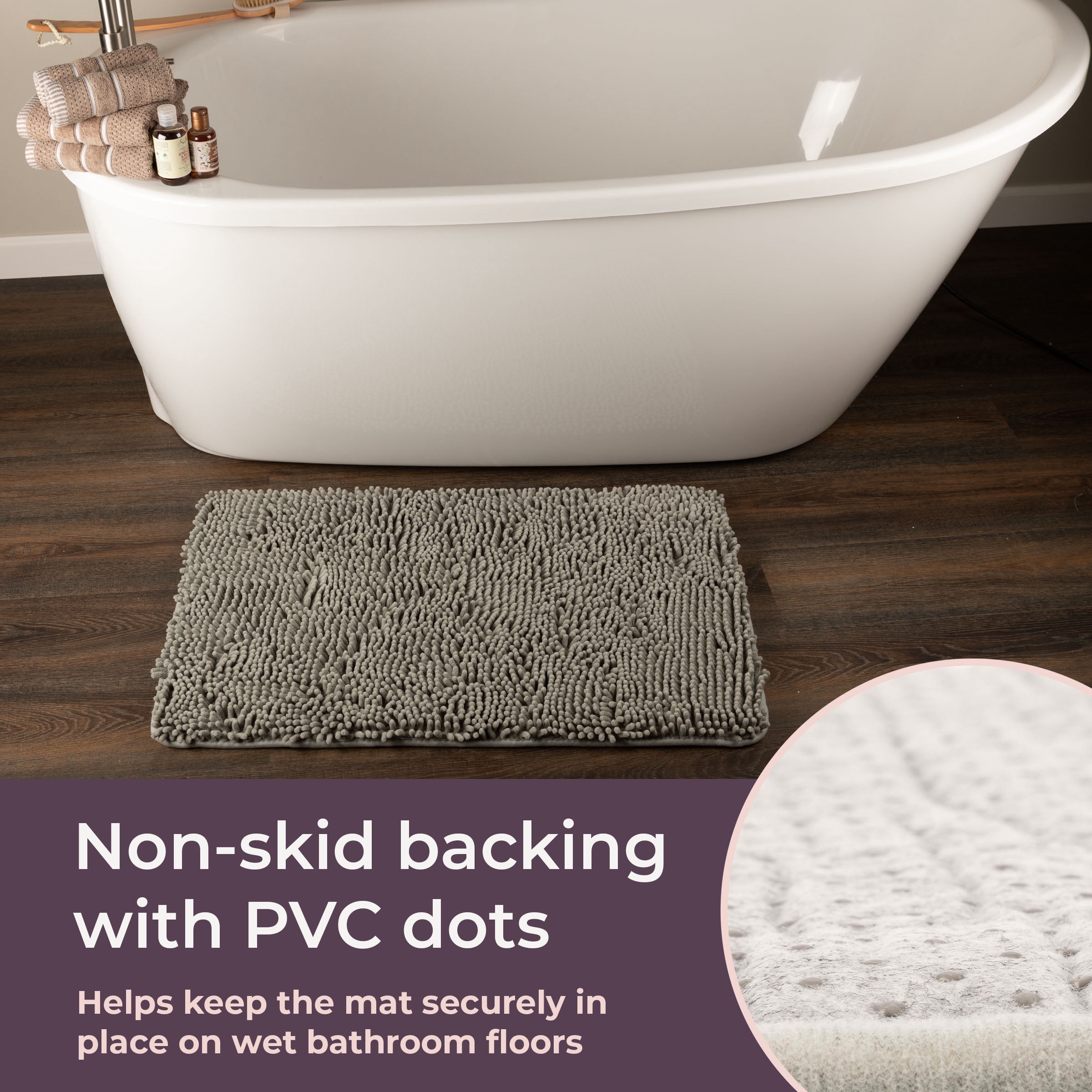 Lavish Home 2-Piece Chenille Memory Foam Bathroom Rugs Set (Gray)