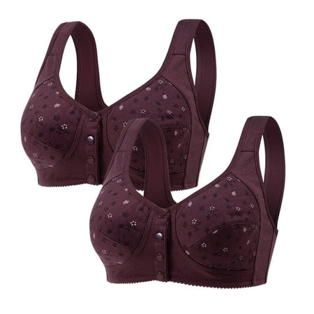 YEJIMAN 2PC Women s Plus-Size Printed Front Button Vest Comfort Bra Underwear  Purple No Show Underwear For Women  Cotton Cotton Underwear For Women Seamless