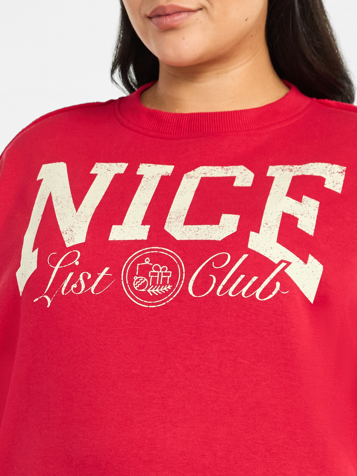 Terra & Sky Women's Plus Size Nice List Club Graphic Sweatshirt with Long Sleeves, Sizes 0X-4X