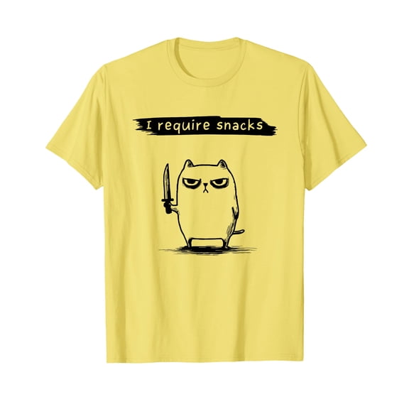 Funny Cat Meme I Require Snacks T-Shirt for Cat Lovers and Humor Enthusiasts