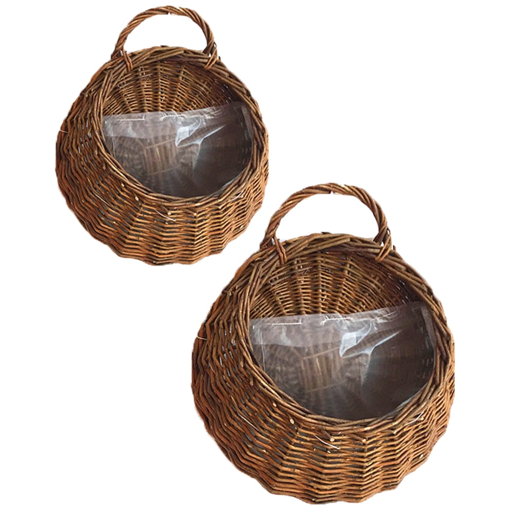 Gymnture Wicker Hanging Flower Planter: 2pcs Round Railing Planter (26x20cm)