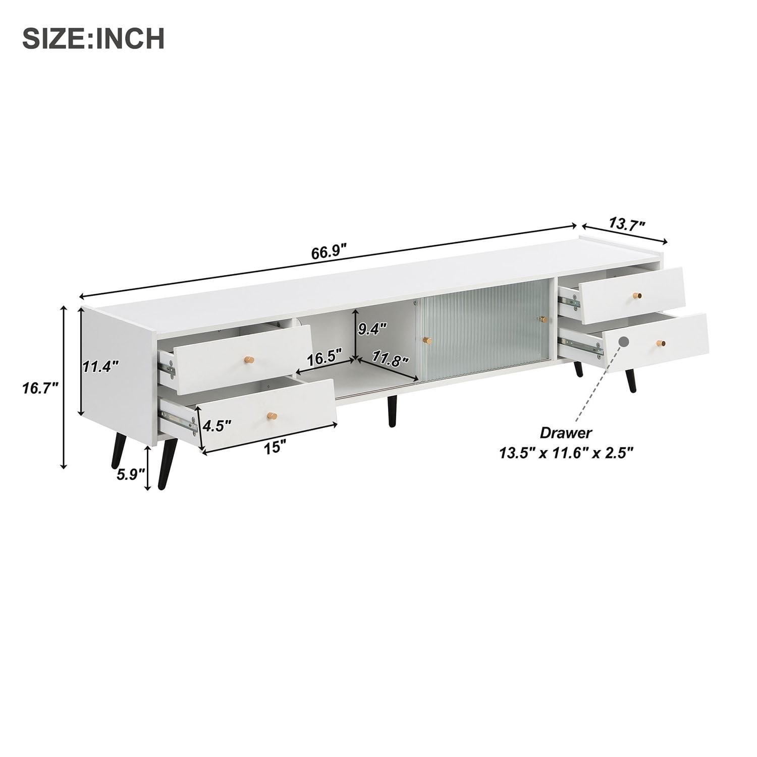 Kadyn MDF TV Stand, Entertainment Center TV Console with Sliding Fluted Glass Doors for TVs Up to 70", White