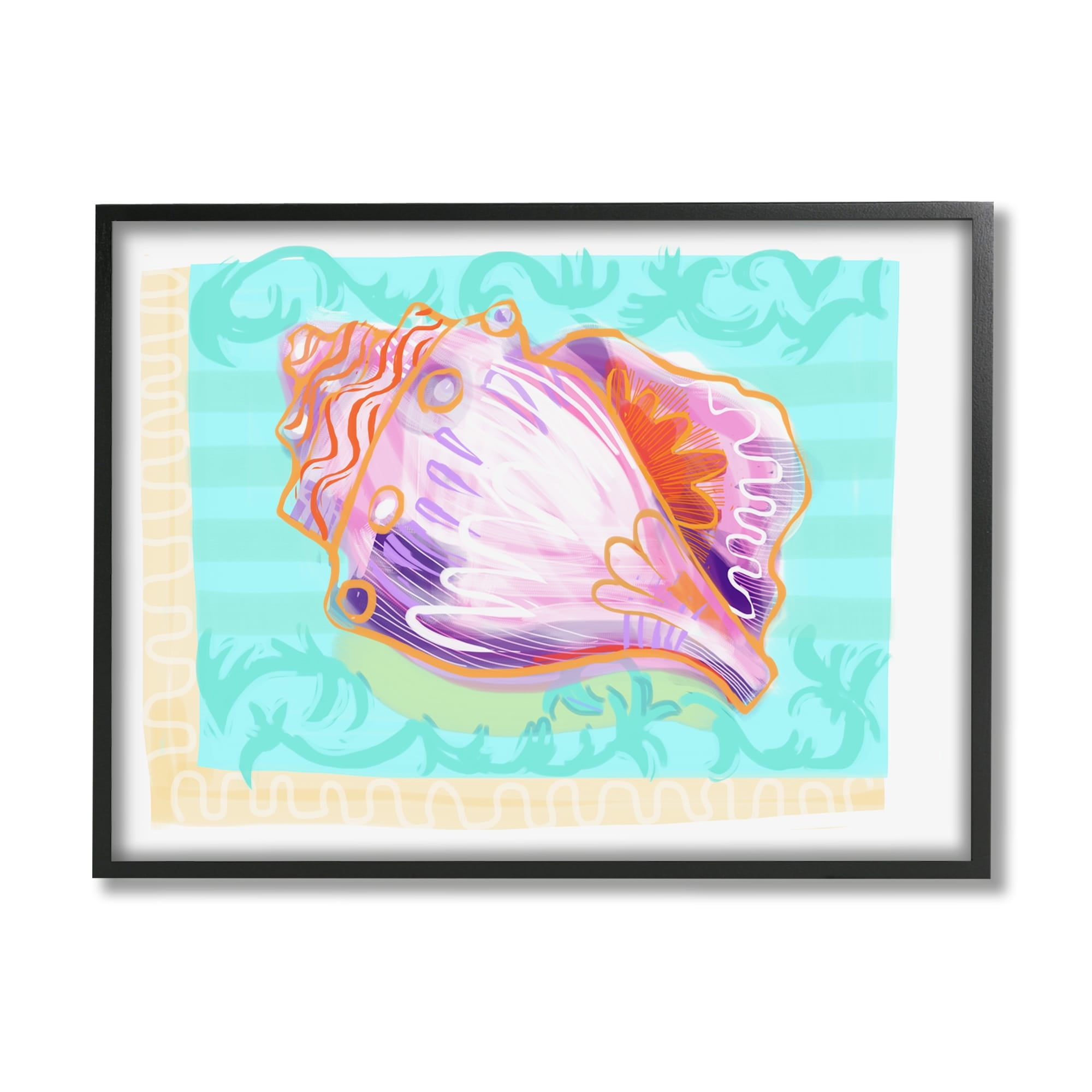 Stupell Industries Patterned Conch Seashell Illustration Nautical Sea Life Graphic Art White Framed Art Print Wall Art, Design by unknown