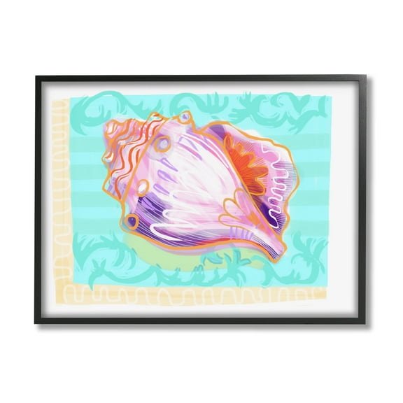 Stupell Industries Patterned Conch Seashell Illustration Nautical Sea Life Graphic Art Black Framed Art Print Wall Art, Design by unknown