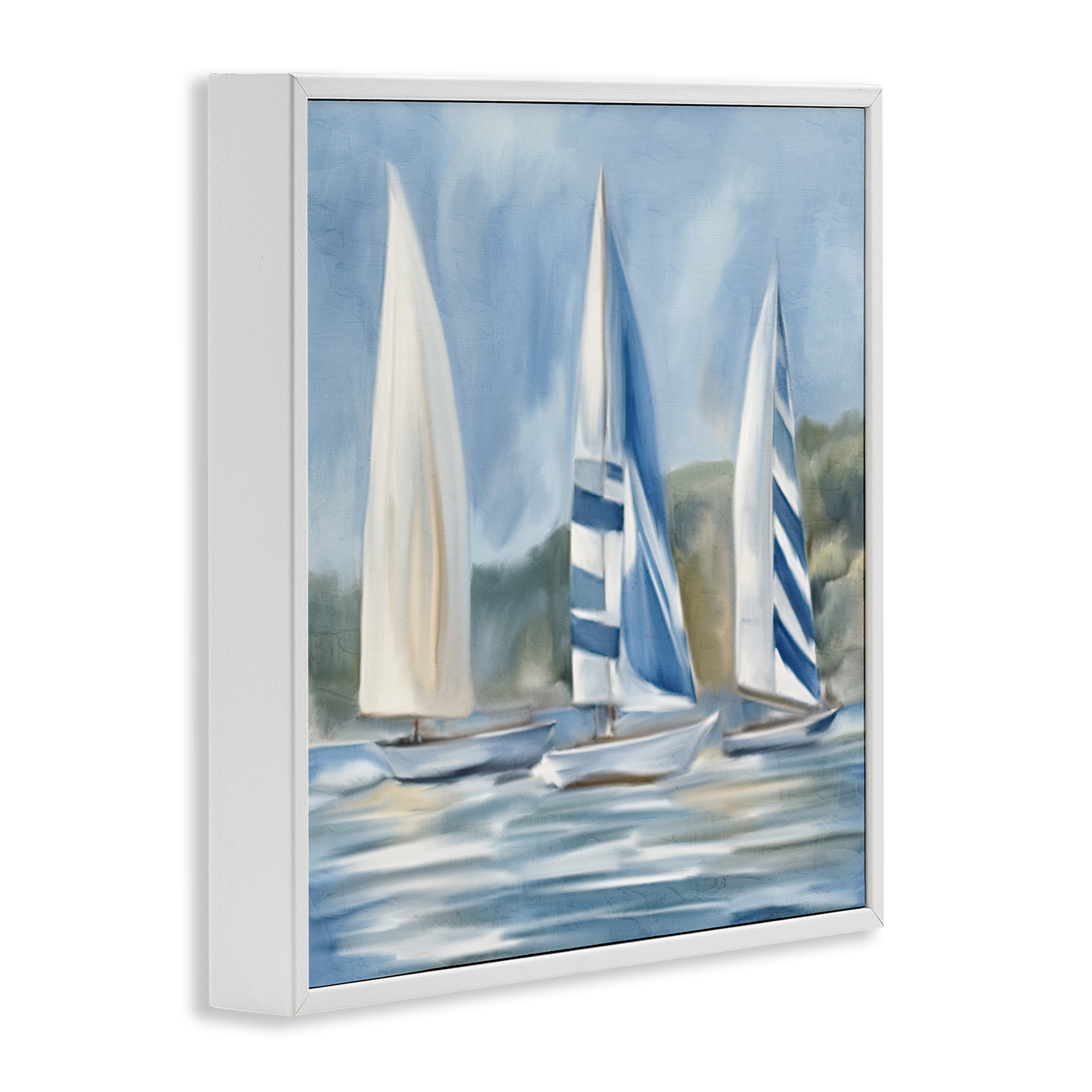 Stupell Industries Sailboat Trio Drifting Coastal Painting White Framed Art Print Wall Art, 17 x 17