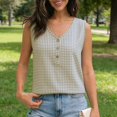 thumbnail image 6 of Xdegoge Womens Checkered Henley Tank Tops Sleeveless V Neck Shirt Partial Button Down Blouse Summer Casual Vest Classic Gingham Pattern Lightweight Fashion Tee Apparel, 6 of 7